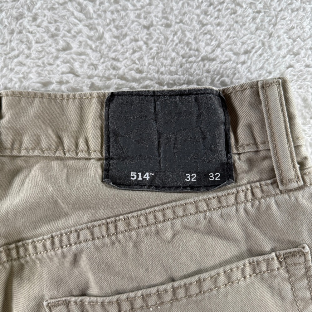 Levis 514 Pants Mens 32x32 Khaki Straight Chino Tan White Tab School 5 Pockets - Picture 8 of 9